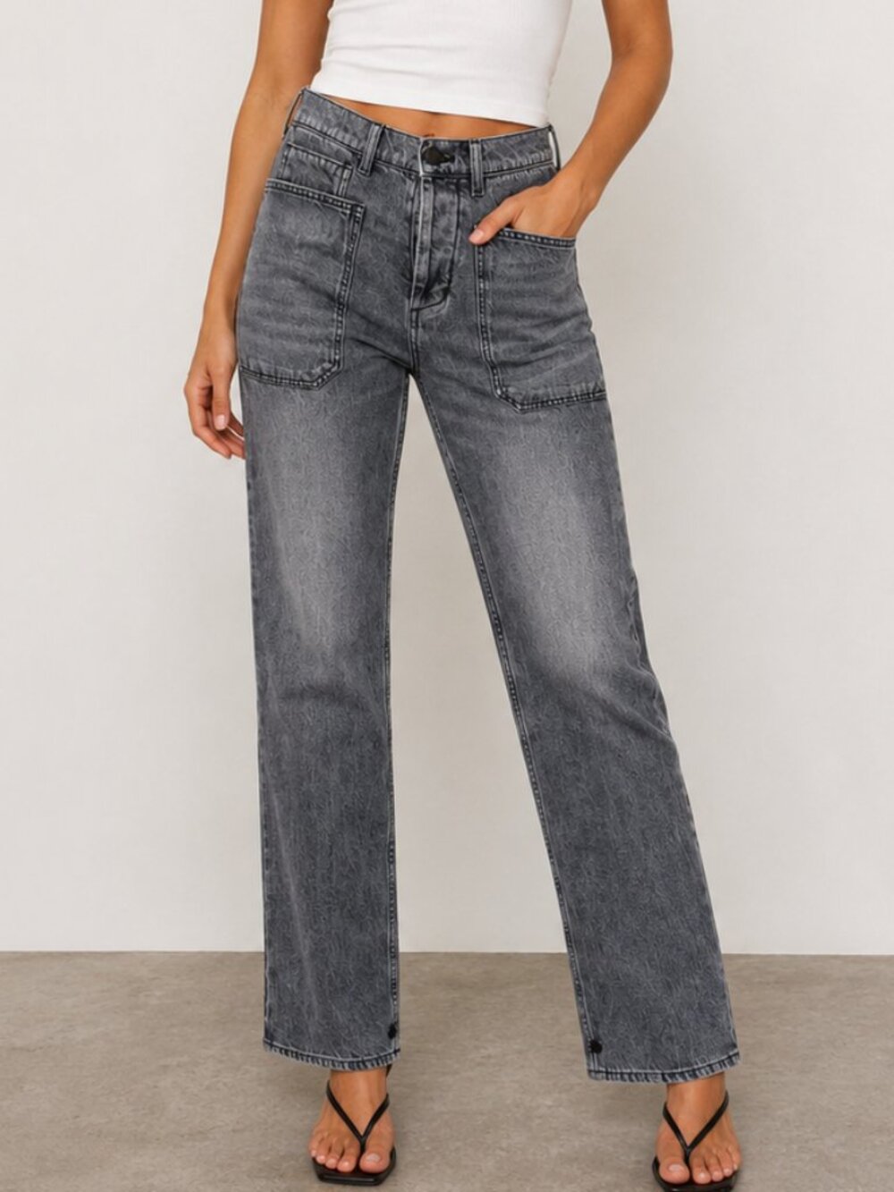 Free People x Sandrine Rose High Rise Grey Cargo Jeans Size 24 NWT